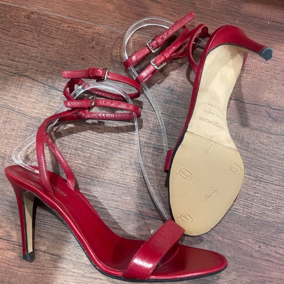SERGO ROSSI Red Leather High Heel Double Ankle Strap Heels - Picture 1 of 3